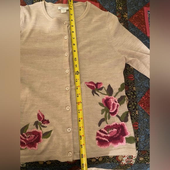GARNET HILL Eco Merino embroidered Cardigan S - Picture 4 of 8